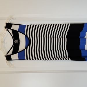 Bobeau White Black and Blue Striped Maxi Dress Size Small